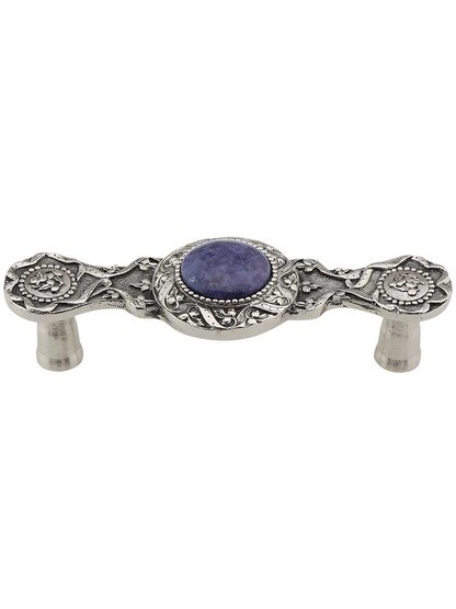 Victorian Jewel Pull Inset with Blue Sodalite - 3 inch Center-to-Center in Brite Nickel.